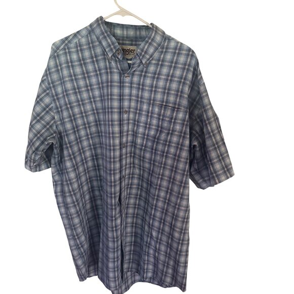 Wrangler rugged wear blue and white plaid button up short sleeve shirt size XL - Picture 6 of 6
